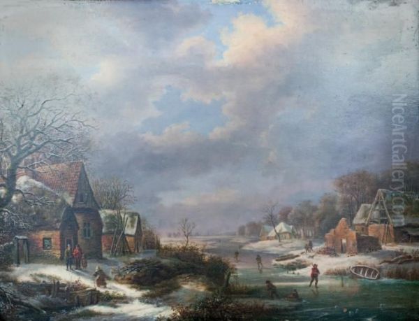  Paysage Du Nord Aux Patineurs  Oil Painting by Maximilien Lambert Gelissen