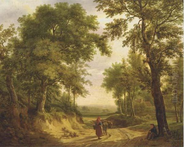 On A Forest Path In Summer Oil Painting by Maximilien Lambert Gelissen