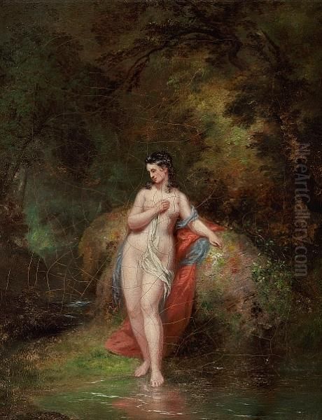 Geller: A Bather At A Forest Lake Oil Painting by William Overend Geller