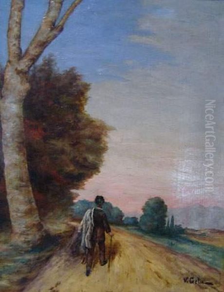 Promeneur Sur La Route. Oil Painting by Victor Gelu