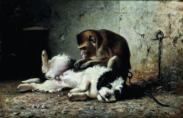 Dierenvriendjes Oil Painting by Bernard te Gempt