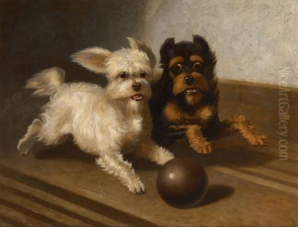 Deux Chiens A La Boule Oil Painting by Bernard te Gempt