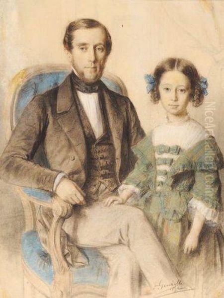 Portrait De M. Douglas Et Sa Fille Oil Painting by Felix Francois Genaille