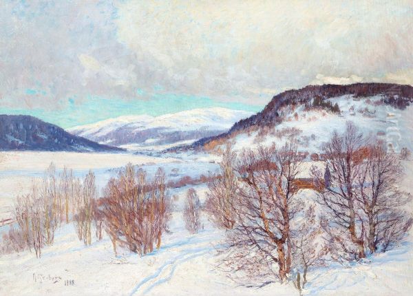 Vinter Landscape From Jamtland Oil Painting by Anton Genberg