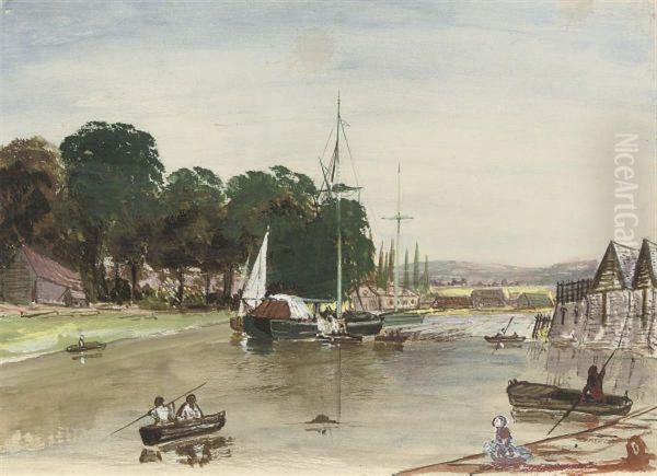 View On The River Exe (illustrated); And A Woodland Stream Oil Painting by John Gendall