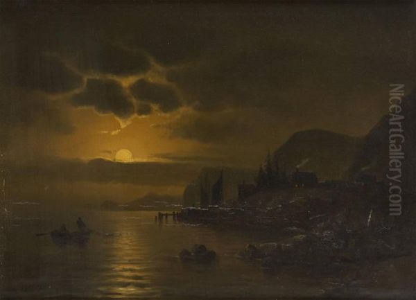 Coucher De Soleil Sur La Lagune Oil Painting by Theodor Genenger