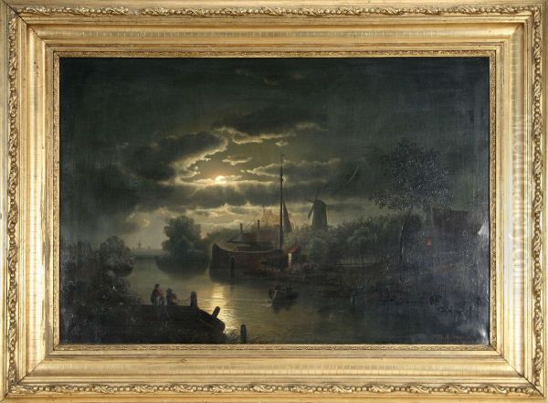 Fiskehamn I Mansken Oil Painting by Theodor Genenger