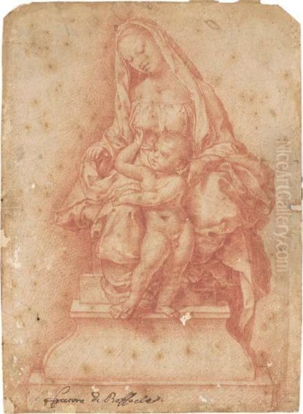 The Madonna And Child Seated On A Throne Oil Painting by Girolamo Genga