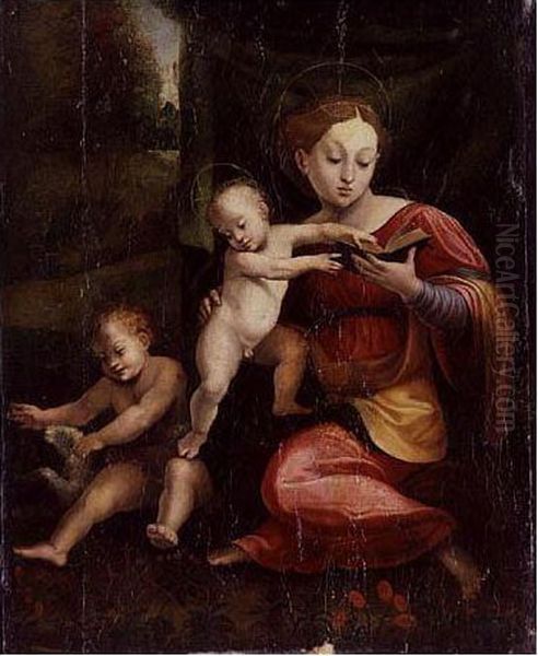 Madonna And Child With The Infant Saint John The Baptist Oil Painting by Girolamo Genga