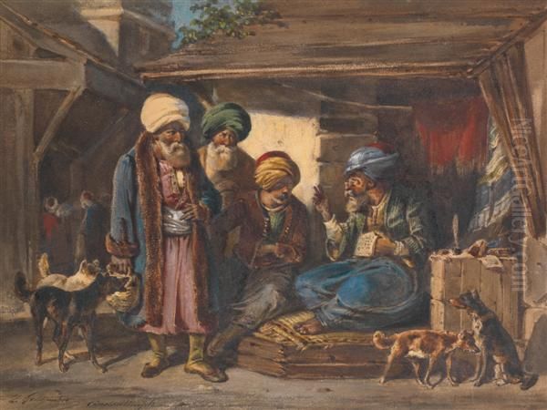 L'ecrivain Public A Constantinople Oil Painting by Joseph Zephyris Gengembre