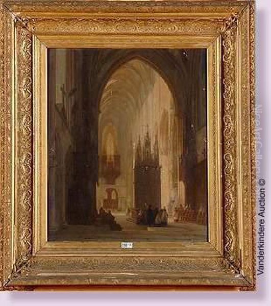 Interieur D'eglise Anime Oil Painting by Jules Victor Genisson