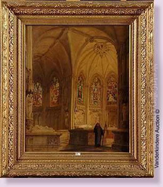 Interieur D'eglise Anime Oil Painting by P. Genisson