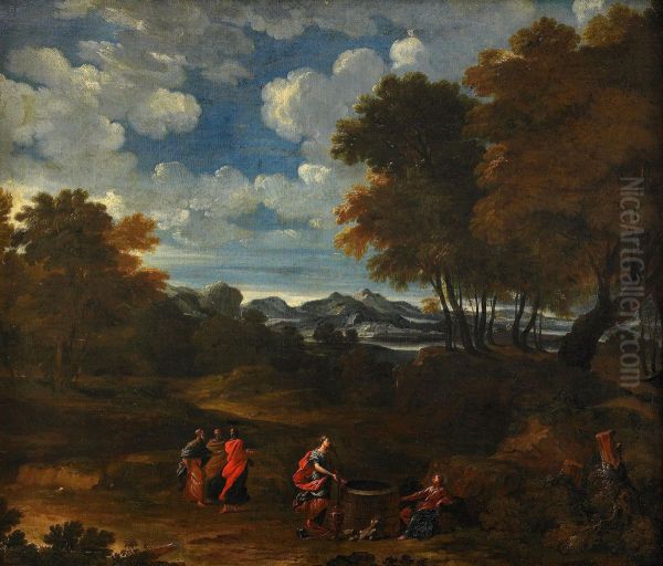 Kristus Och Den Samaristiska Kvinnan Vid Brunnen Oil Painting by Abraham I Genoels