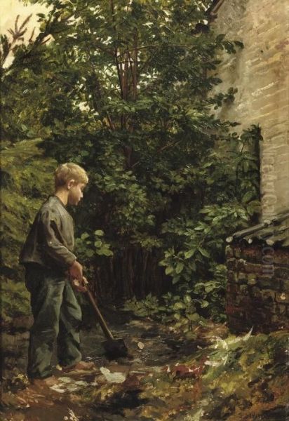 The Little Gardener Oil Painting by Georg Genschow