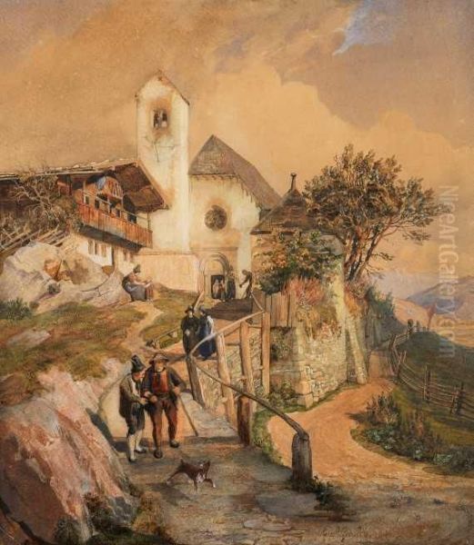 Kirchgang Oil Painting by Johann Jacob Gensler