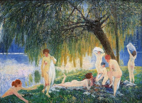 Les Baigneuses Oil Painting by Hyacinte Joseph Genta