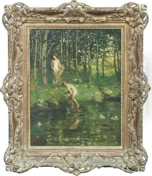 Bathers By A Stream Oil Painting by Lillian M. Genth