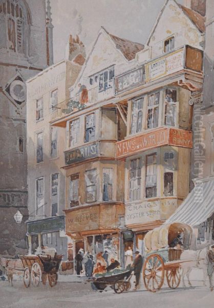 Horsedrawn Carts In Fleet Street Oil Painting by Sir Ernest George