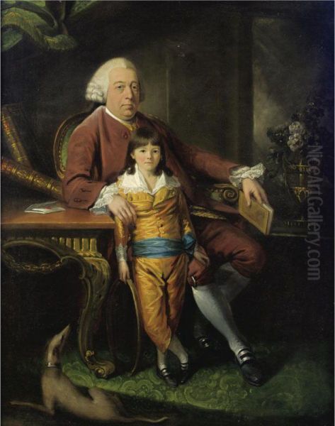 Portrait Of A Gentleman With His Son Oil Painting by George Francois Paul Laugee