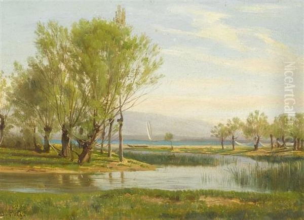 The Shore Of Lake Geneva Oil Painting by Jean Philippe George-Juillard