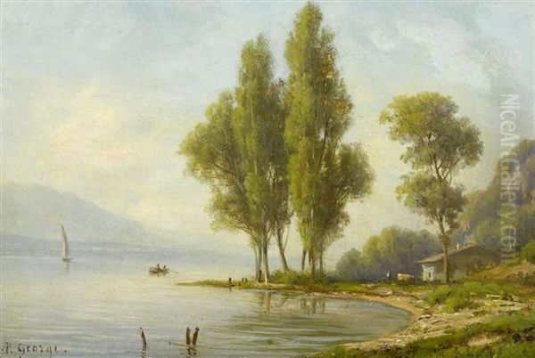 Versoix At Lake Geneva Oil Painting by Jean Philippe George-Juillard