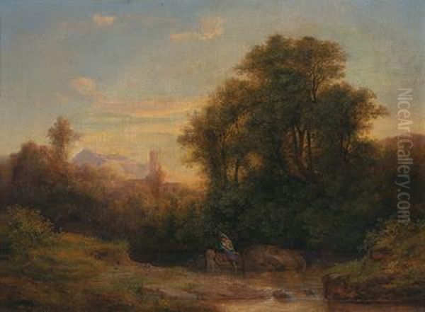 Romantic Landscape With Bathing Nymphs Oil Painting by Friedrich Otto Georgi