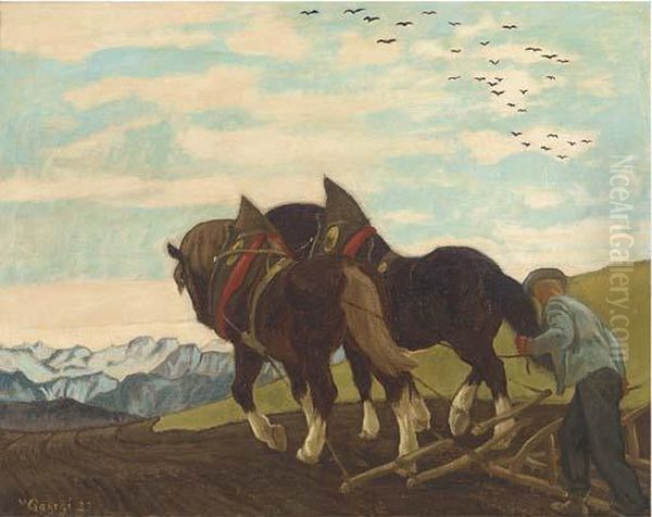 Ploughing The Field Oil Painting by Walter Georgi