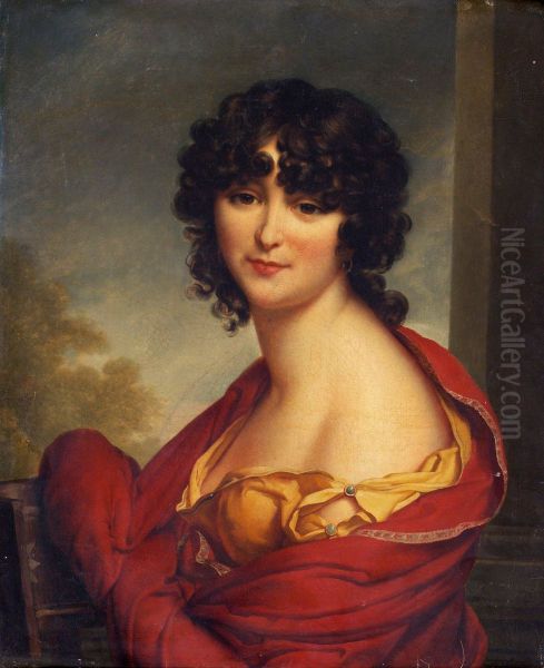 Young Lady In A Red Scarf Oil Painting by Baron Francois Gerard