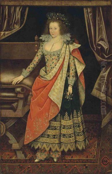 Portrait Of Frances Howard, Countess Of Hertford, Later Duchess Oflennox And Richmond, Full-length, In A Masquerade Dress, With Awreath Of Pansies In Her Hair Oil Painting by Marcus Ii Gerards