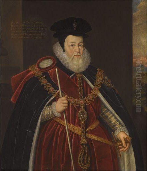 Portrait Of William Cecil, Lord Burghley (1520-1598), Wearing Garter Robes Oil Painting by Marcus Ii Gerards