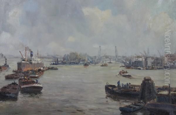 Harbour Scene Oil Painting by Gerardus Jacobus Delfgaauw