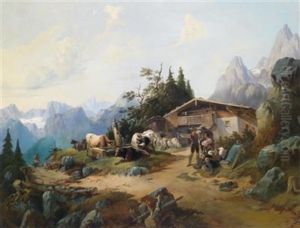 In The Highalps Oil Painting by August Gerasch