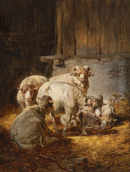 Schafe Im Stall Oil Painting by August Gerasch