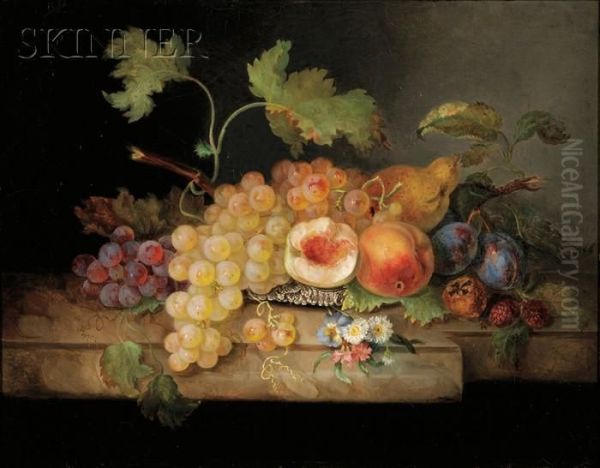 Elaborate Still Life With Fruit Oil Painting by Henriette Gerbes