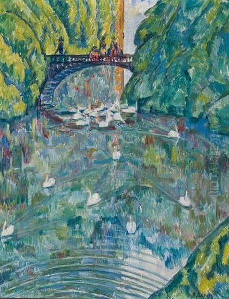 Parkweiher Mit Schwanen Oil Painting by Alexander Gerbig