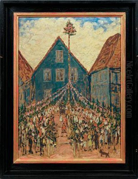 Expressionistische Dorfansicht Mit Tanz Unter Dem Maibaum Oil Painting by Alexander Gerbig