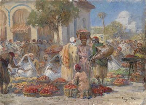 Oriental Market Scene Oil Painting by Imre Gergely