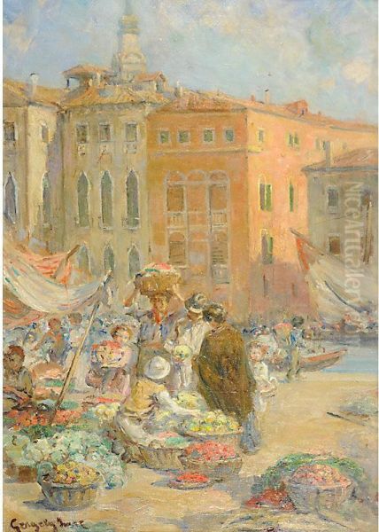 Mercato A Venezia Oil Painting by Imre Gergely