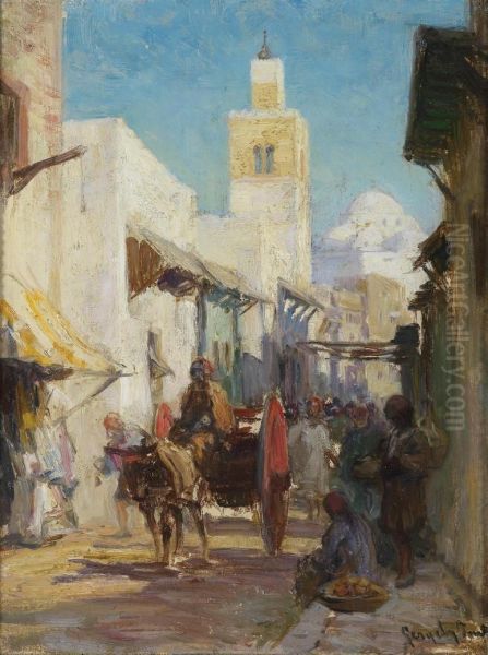 An Oriental Street Scene Oil Painting by Imre Gergely