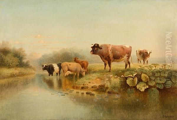 Cattle Watering Oil Painting by Georg Gerhard