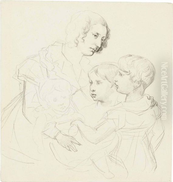 A Young Mother And Her Three Children Oil Painting by Theodore Gericault