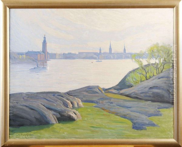 Stockholmsvy Fran Langholmen Oil Painting by Aron Gerle