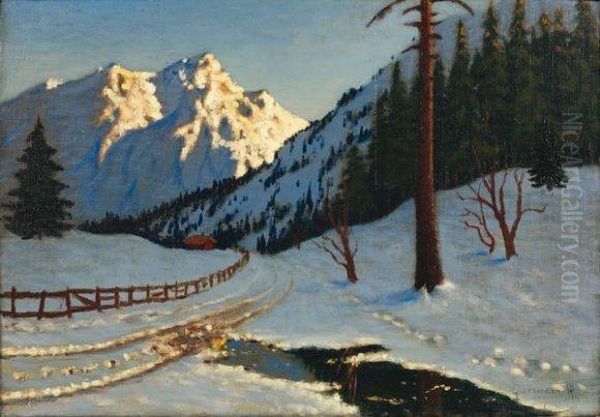 Paysage De Neige Oil Painting by Mikhail Markianovich Germanshev