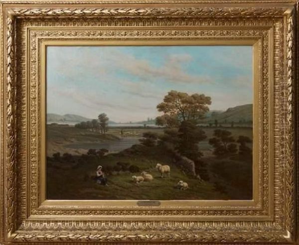 Paysage Anime De Bergers Et Moutons Oil Painting by C. Germain