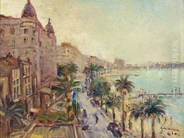 Ansicht Von Cannes Mit Der Croisette Oil Painting by Louis Germain