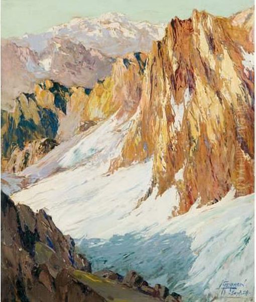 Les Aiguilles De Chamonix ? Huile Sur Panneau Oil Painting by Louis Germain