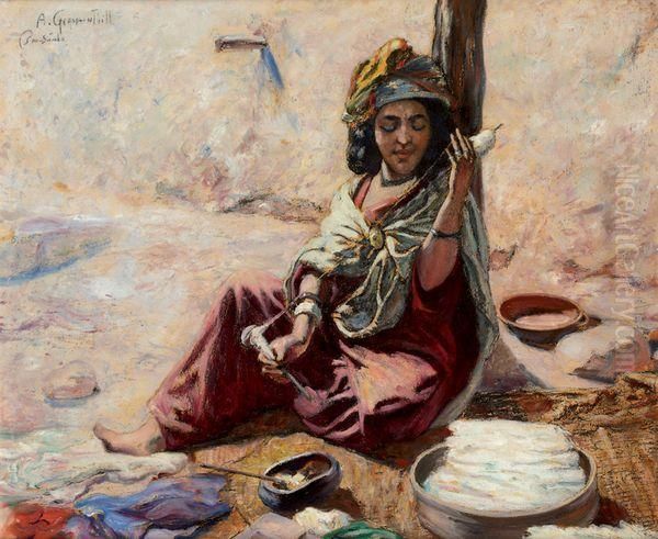 Fileuse A Bou Saada Oil Painting by Alphonse Germain-Thill