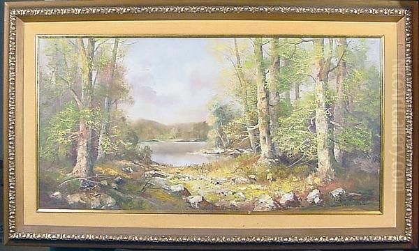 A Wooded Landscape With A Lake Oil Painting by Christopher S. German