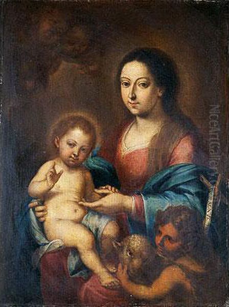 Virgen Con El Nino Y San Juanito Oil Painting by Bernardo German Llorente