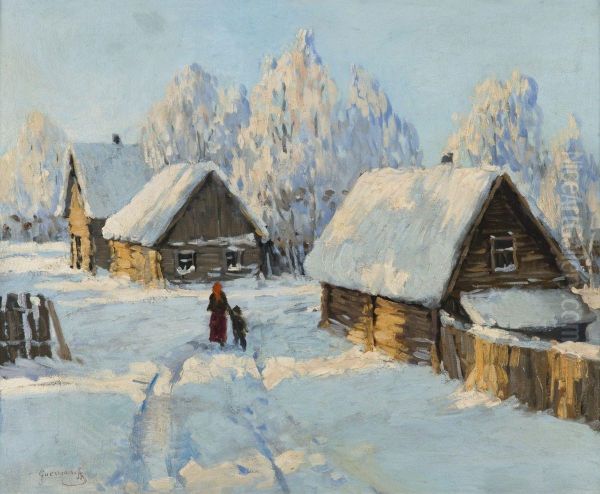 Isbas Sous La Neige Oil Painting by Michail Markianovic Germasev